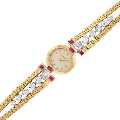 Lot 493 - Lady's Gold, Diamond and Ruby Wristwatch, Cartier, France