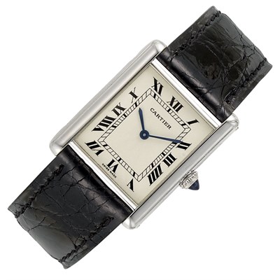 Lot 443 - Gentleman's Platinum 'Tank' Wristwatch, Cartier, Paris