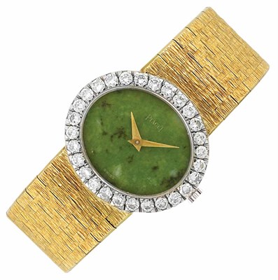 Lot 254 - Lady's Gold, Nephrite and Diamond Wristwatch, Piaget