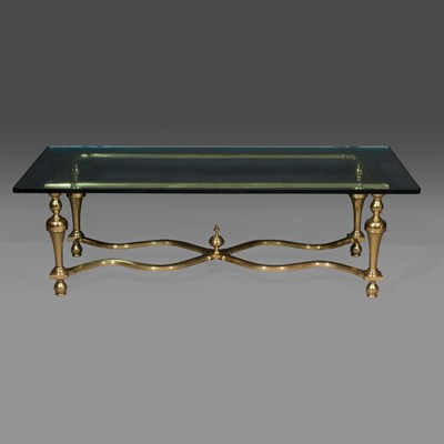 Lot 404 - Glass Top Brass Low Table Height 17 inches,...