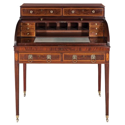 Lot 409 - George III Inlaid Mahogany Tambour Desk The...