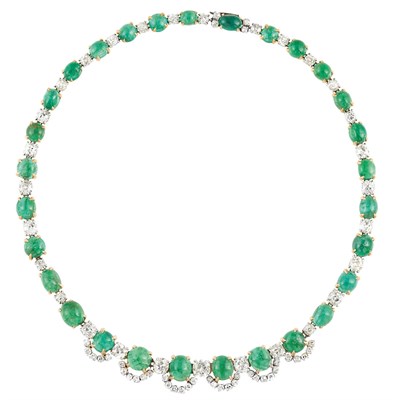 Lot 197 - Cabochon Emerald and Diamond Necklace