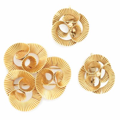 Lot 517 - Pair of Gold Earclips, Tiffany & Co., and Clip-Brooch
