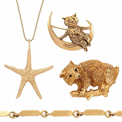 Lot 538 - Group of Gold Jewelry and Silver Gilt Starfish Pendant with Chain