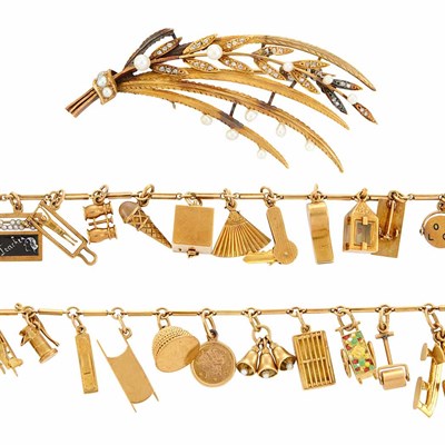 Lot 574 - Group of Gold Jewelry and Silver Box