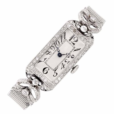 Lot 95 - Belle Epoque Platinum and Diamond Mesh Wristwatch