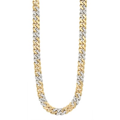Lot 8 - Long Two-Color Gold and Diamond Curb Link Chain Necklace