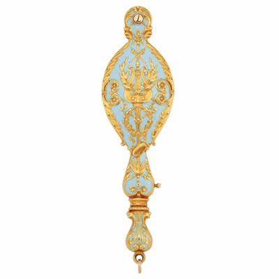 Lot 273 - Antique Gold, Turquoise Enamel and Diamond Lorgnette