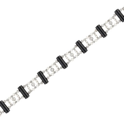 Lot 170 - Platinum, Diamond, Seed Pearl and Black Onyx Bracelet