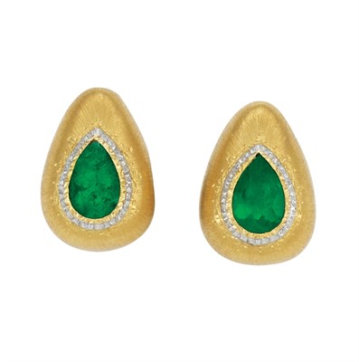 Lot 235 - Pair of Two-Color Gold and Emerald Earrings, Mario Buccellati