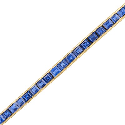 Lot 197 - Gold and Sapphire Straightline Bracelet, Van Cleef & Arpels