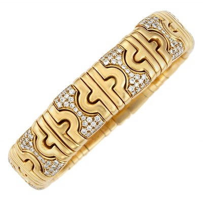 Lot 201 - Gold and Diamond 'Parentesi' Bangle Bracelet, Bulgari