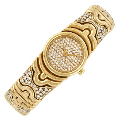 Lot 367 - Gold and Diamond Bangle-Watch, Bulgari