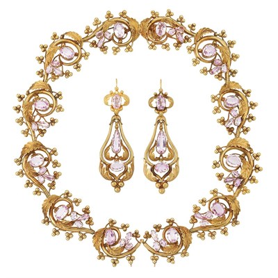 Lot 264 - Antique Gold and Pink Topaz Necklace and Pair of Pendant-Earrings