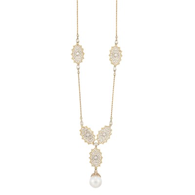 Lot 350 - Gold, Diamond and South Sea Cultured Pearl Pendant-Necklace, Mario Buccellati