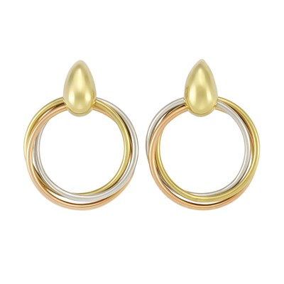 Lot 215 - Pair of Tricolor Gold 'Trinity' Hoop Earrings, Cartier, Paris