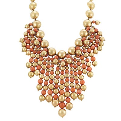 Lot 362 - Gold and Coral Bead Fringe Necklace