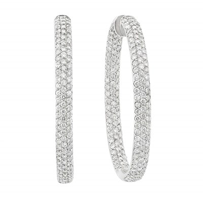 Lot 534 - Pair of White Gold and Diamond Hoop Earrings