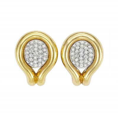Lot 370 - Pair of Two-Color Gold and Diamond Earclips