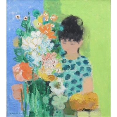 Lot 21 - Noe Canjura French, 1922-1970 Fille au Bouquet...