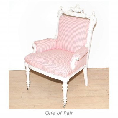 Lot 355A - Pair of Victorian White Painted Upholstered...