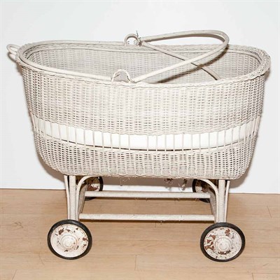 Lot 196A - White Painted Wicker Bassinet Height 30 inches,...