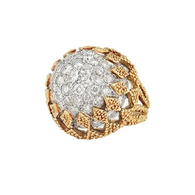 Lot 481 - Two-Color Gold and Diamond Dome Ring