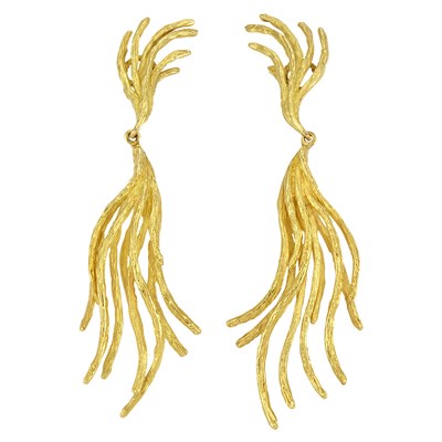 Lot 291 - Pair of Gold Fringe Pendant-Earclips