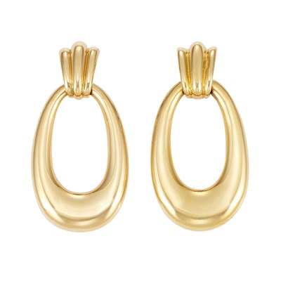 Lot 294 - Pair of Gold Door Knocker Earclips, Cartier, France