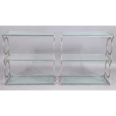 Lot 247 - Pair of Metal and Glass Three-Tier Etageres...
