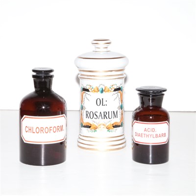 Lot 354 - Group of Eight Glass and Porcelain Apothecary...