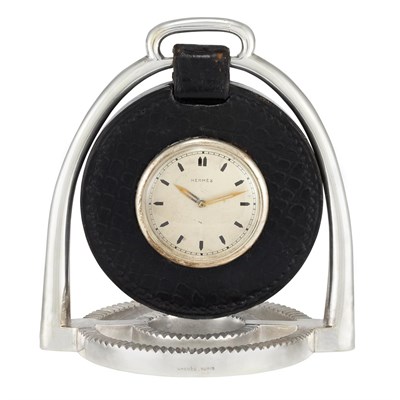 Lot 392 - Art Deco Silver-Plate and Crocodile Desk Clock, Hermes, Paris, by Paul Dupre-Lafon