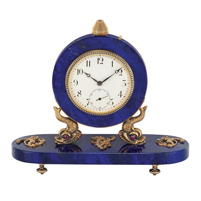 Lot 69 - Russian Lapis, Silver-Gilt and Gem-Set Desk Clock