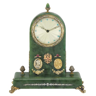 Lot 779 - Nephrite, Silver, Silver-Gilt and Ruby Desk Clock