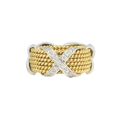 Lot 7 - Gold, Platinum and Diamond Band Ring, Tiffany & Co., Schlumberger