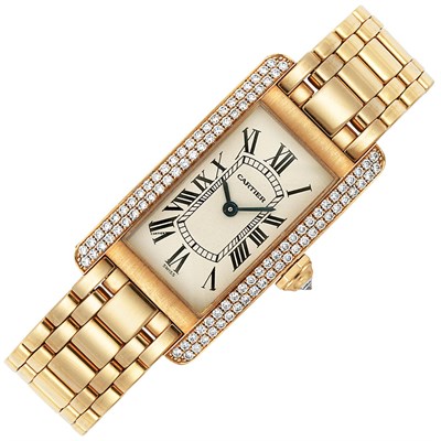 Lot 210 - Lady's Gold and Diamond 'Tank Americaine' Wristwatch, Cartier