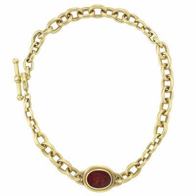 Lot 17 - Gold and Red Glass Intaglio 'Country Link' Toggle Necklace, Barry Kieselstein-Cord