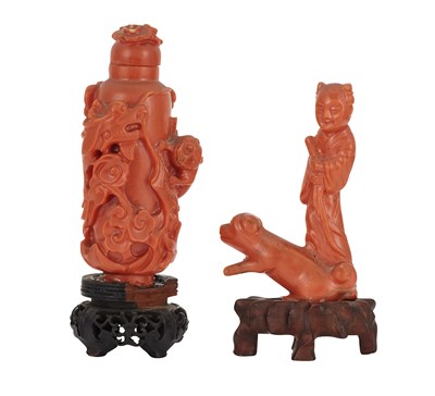 Lot 50 - Two Asian Antique Carved Coral and Wood Desk Objets
