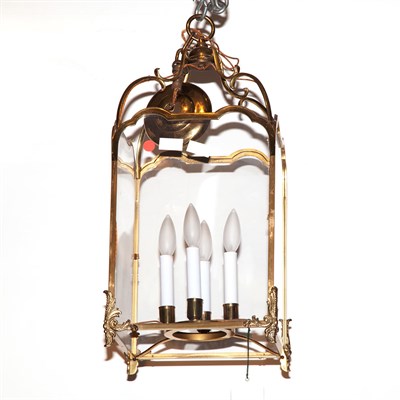 Lot 460 - French Style Brass and Glass Hall Lantern...