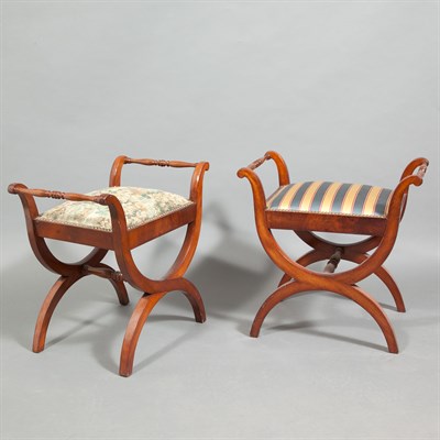 Lot 414 - Pair of Regency Style Mahogany Curule Stools...