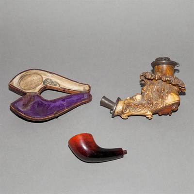 Lot 380 - Metal Mounted Stag Horn Pipe Decorated with...