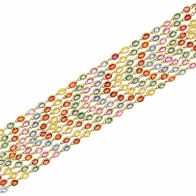 Lot 213 - Nine Strand Gold and Multicolored Sapphire Bracelet