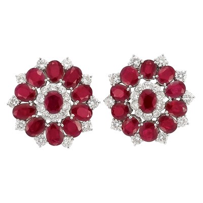 Lot 555 - Pair of Platinum, Ruby and Diamond Earclips