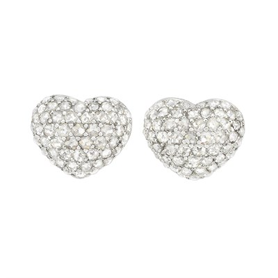 Lot 120 - Pair of White Gold and Diamond Heart Earclips