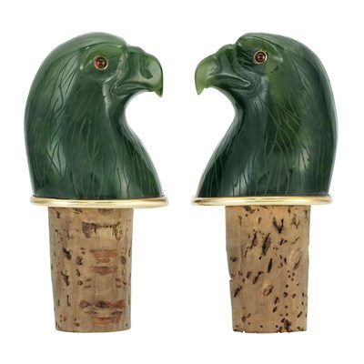 Lot 51 - Pair of Russian Silver-Gilt and Carved Nephrite Wine Stoppers