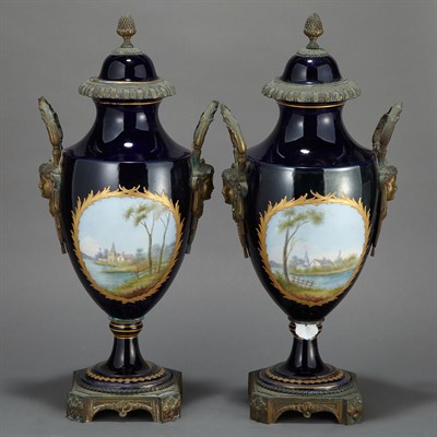 Lot 525 - Pair of Sevres Style Gilt-Metal Mounted...