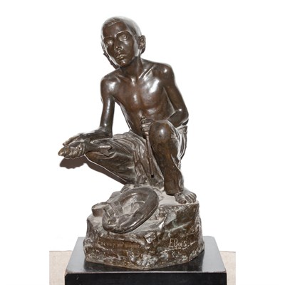 Lot 193 - Bronze Figure of a Boy with Fish Titled Ene un...