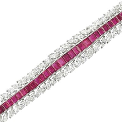 Lot 557 - Platinum, Ruby and Diamond Bracelet
