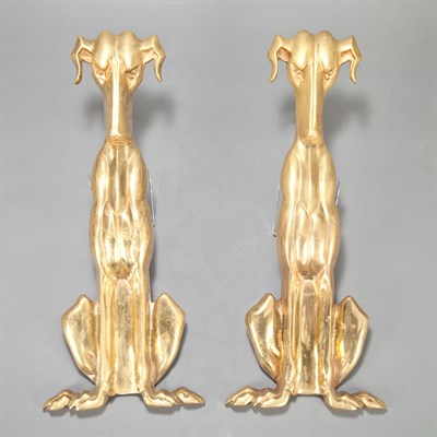 Lot 419 - Pair of Cast Brass Dog-Form Andirons Height 18...