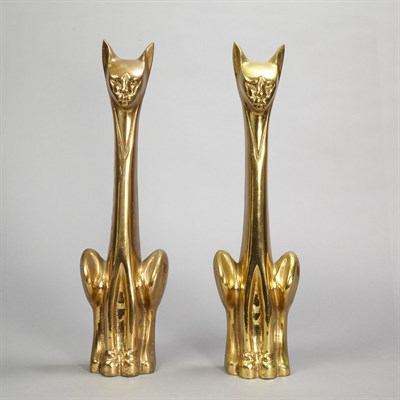 Lot 252 - Pair of Cast Brass Cat-Form Andirons Height 20...